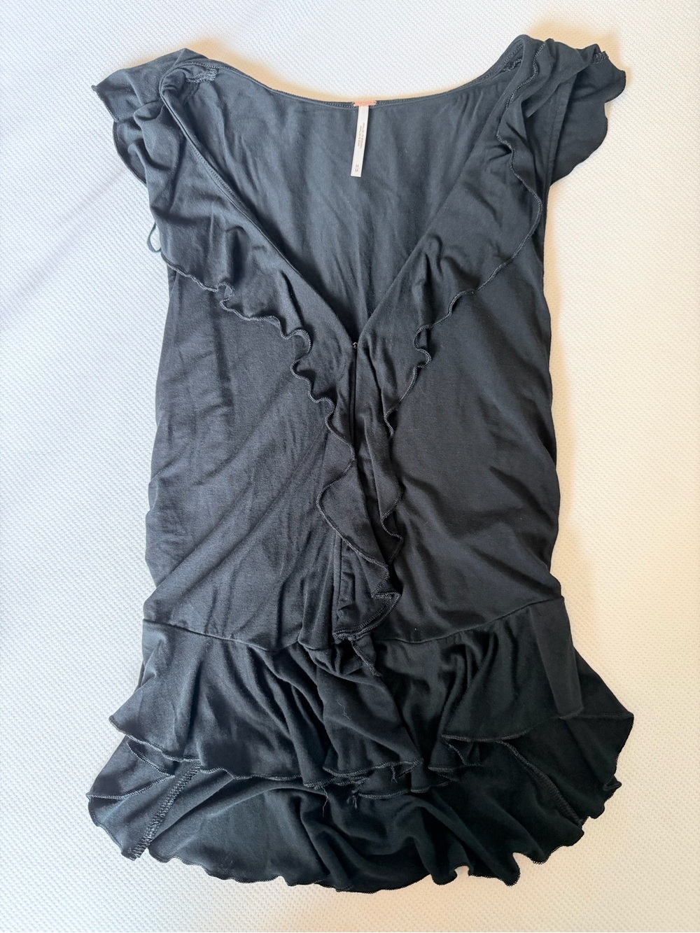 Free People Black Ruffle V-Neck Top